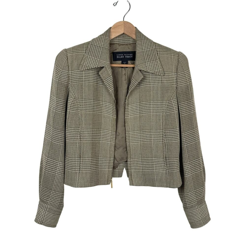 Linda Allard Ellen Tracy Plaid Tweed Cropped Blazer Jacket Wool Blend Petite 2